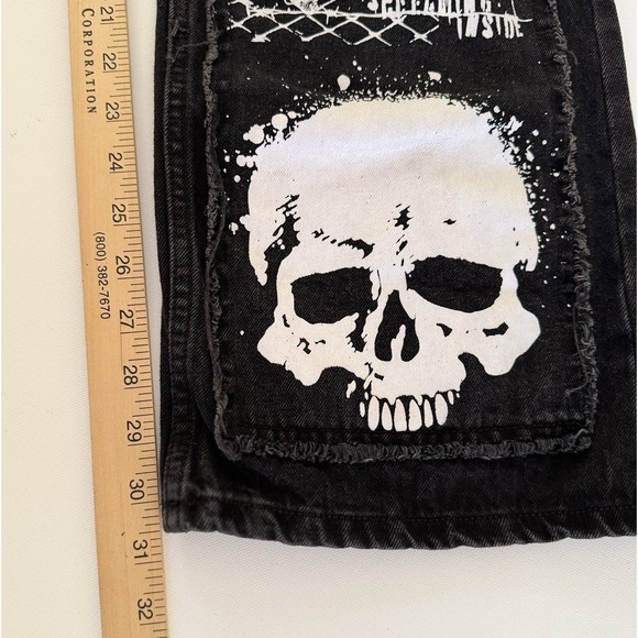 HOT‎ TOPIC Black Jeans Mens 28x31 Slow Decay Skulls Skater Goth Punk Wide Leg - Picture 7 of 11